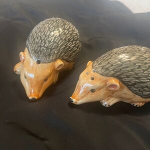 Two hedgehog salt and pepper shakers